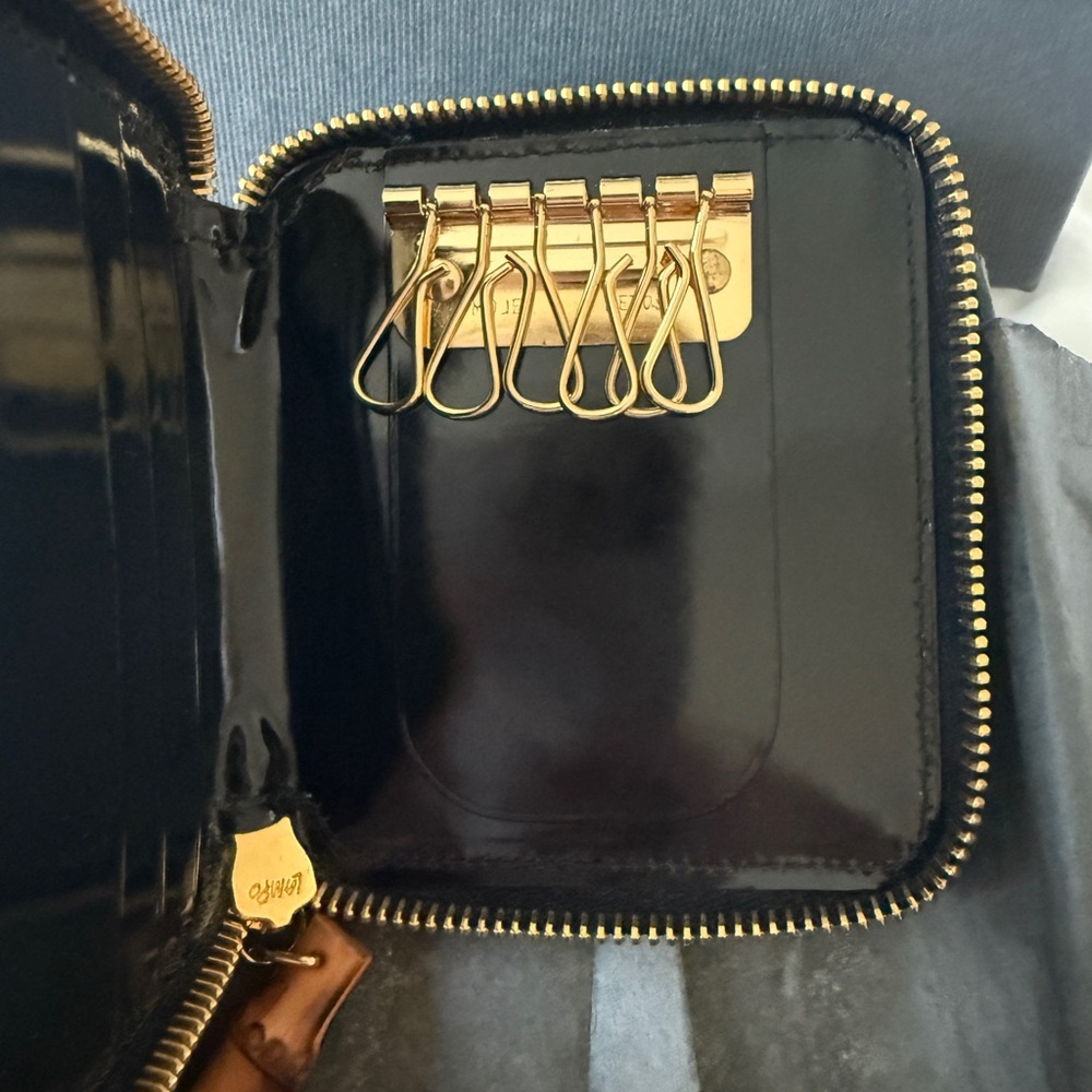 Rare Vintage Gucci Bamboo Zip Key Case Card Holder Black Patent Leather w/ Box - Picture 6 of 7